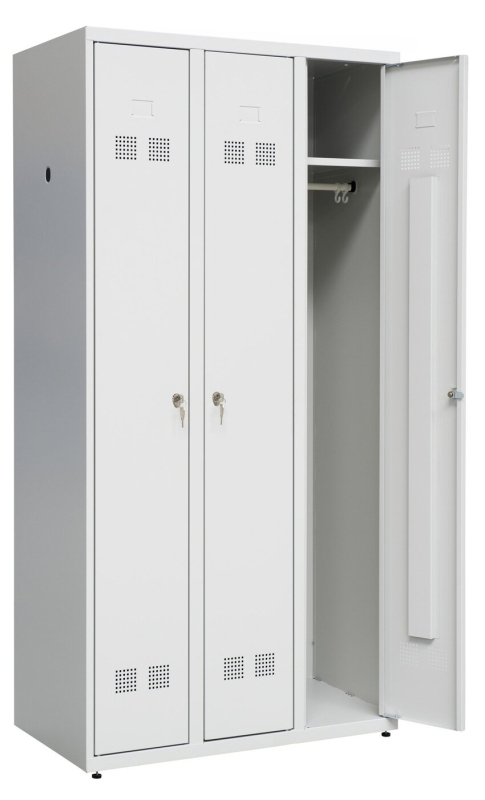 Spinde aus Metall mit 3 Türen (je Abteil: Hutboden und Kunststoff-Kleiderstange inkl. 2 Kleiderhaken)